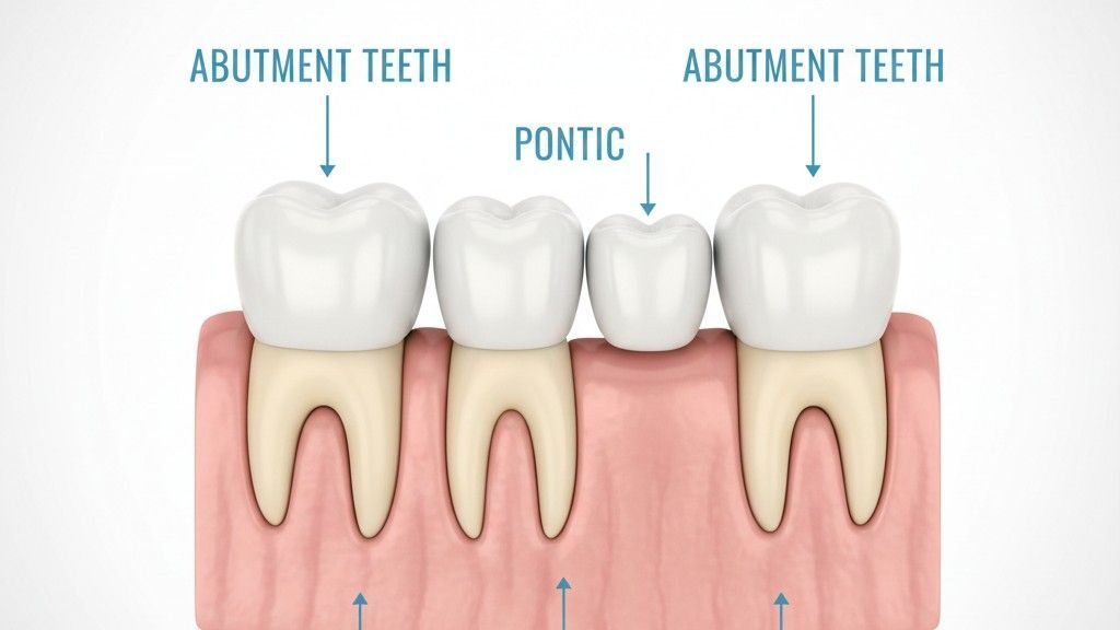 Zirconia dental bridge replacing missing teeth with natural appearance in a modern USA dental clinic