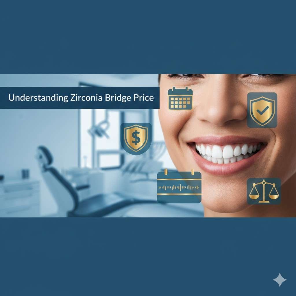 Diagram showing how a zirconia bridge anchors to abutment teeth or implants to fill a gap