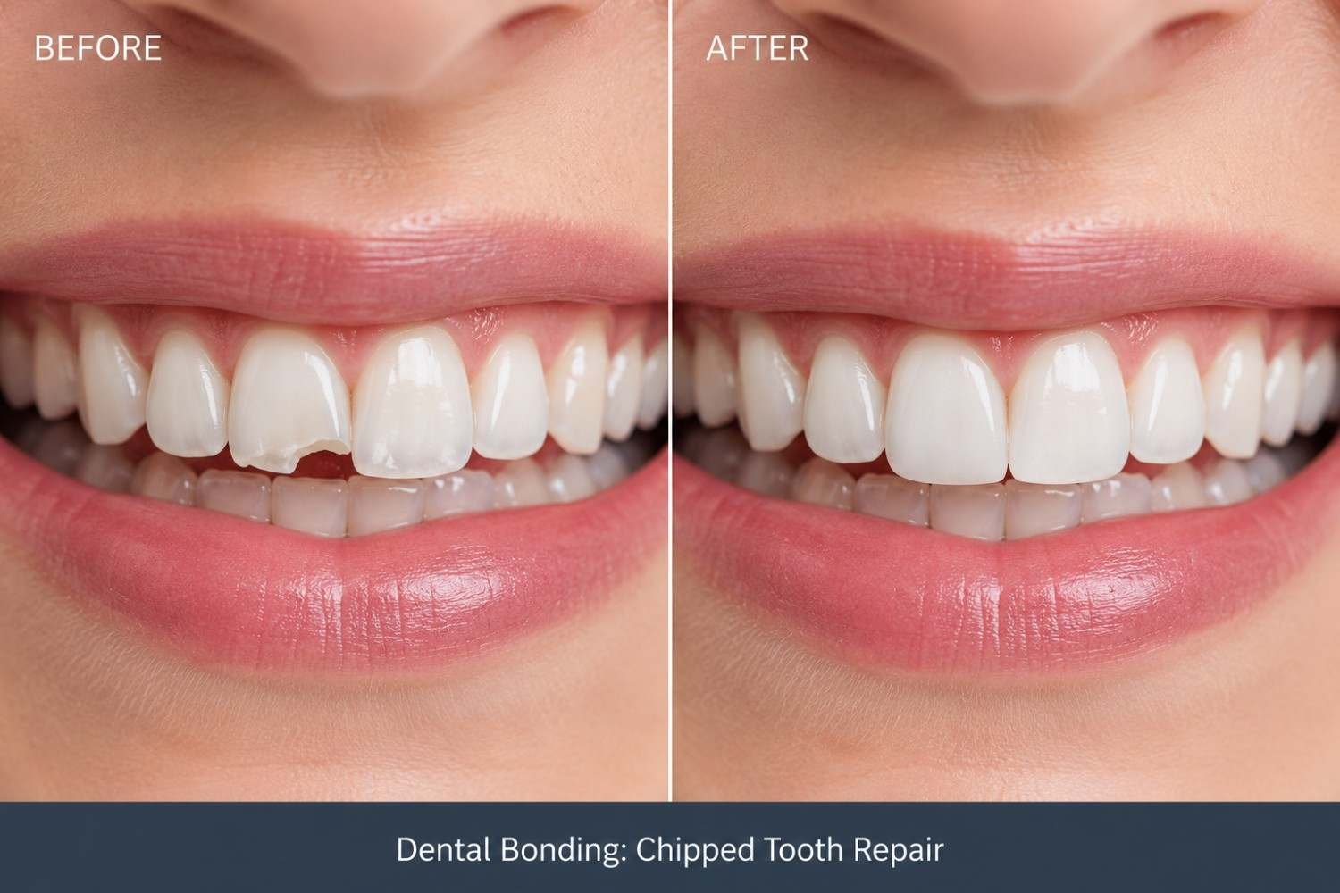 Chipped tooth before and after dental bonding repair