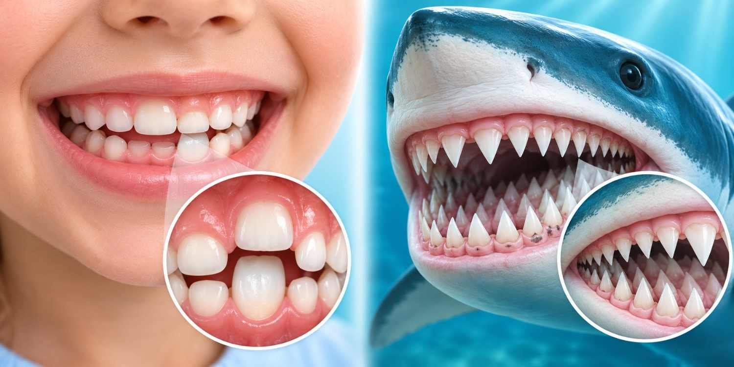 Child teeth vs shark teeth human comparison diagram